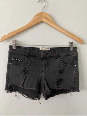 Harlow Black Distressed Ripped Denim Shorts Size 24